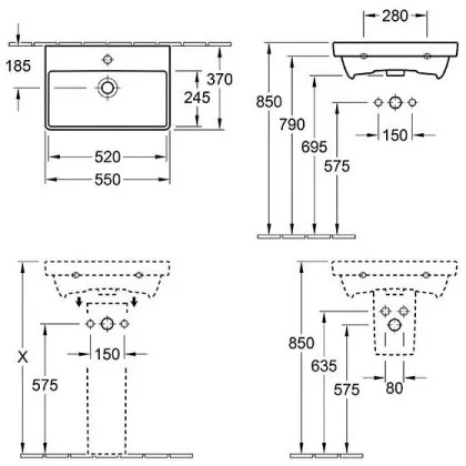 Villeroy & Boch 4A005501 - AVENTO függesztett mosdó 55x37 cm kerámia/fehér