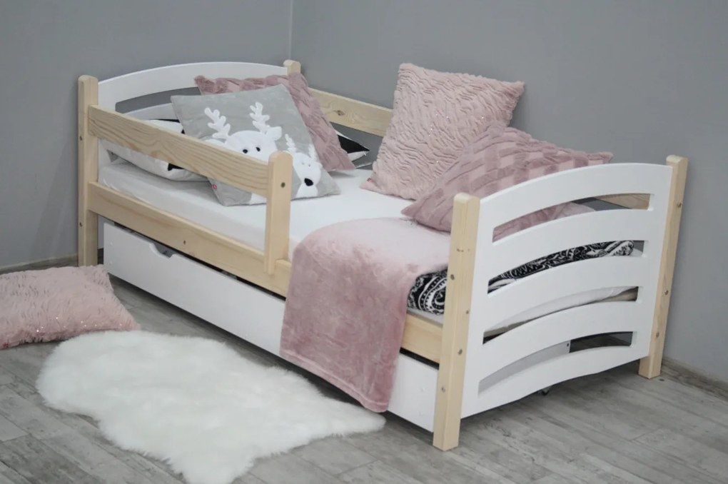 Gyermekágy MELA 80 x 160 cm fehér/fenyő Matrac: EASYSOFT 10 cm matraccal, Ágyrács: Lamellás ágyráccsal