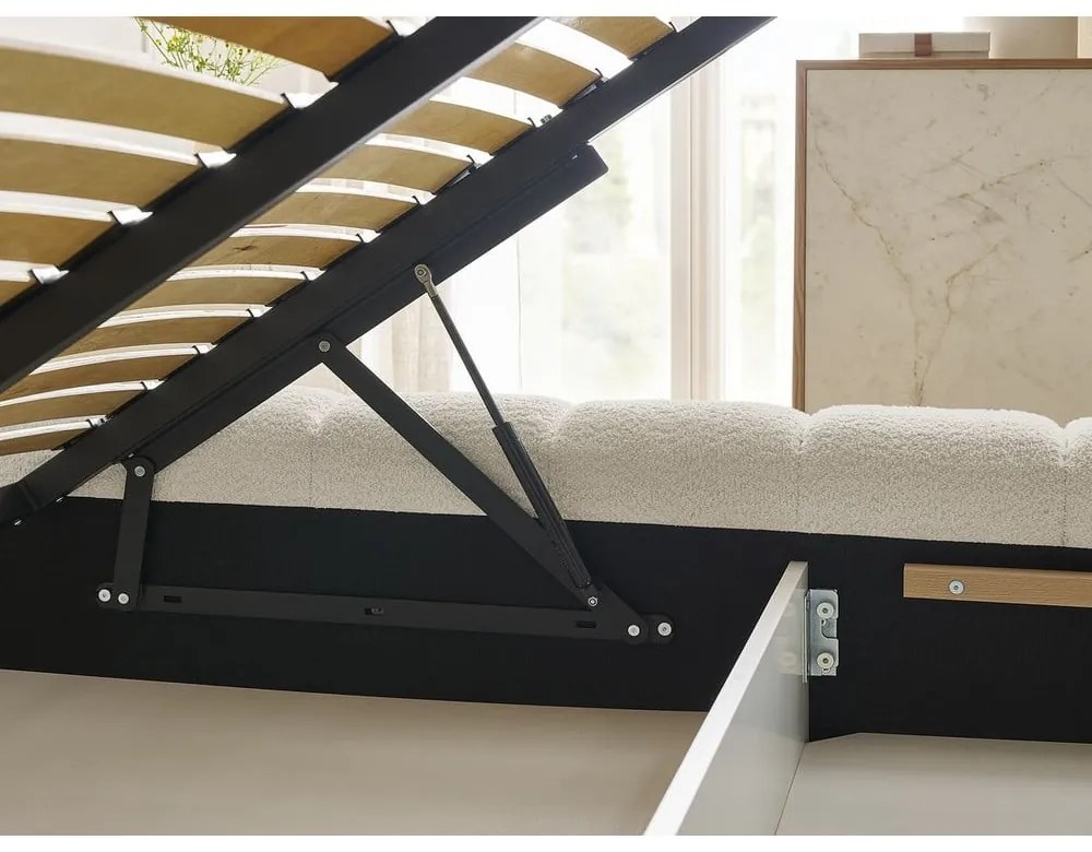 Bézs kárpitozott ágyneműtartós franciaágy ágyráccsal 160x200 cm Mont Blanc – Bobochic Paris