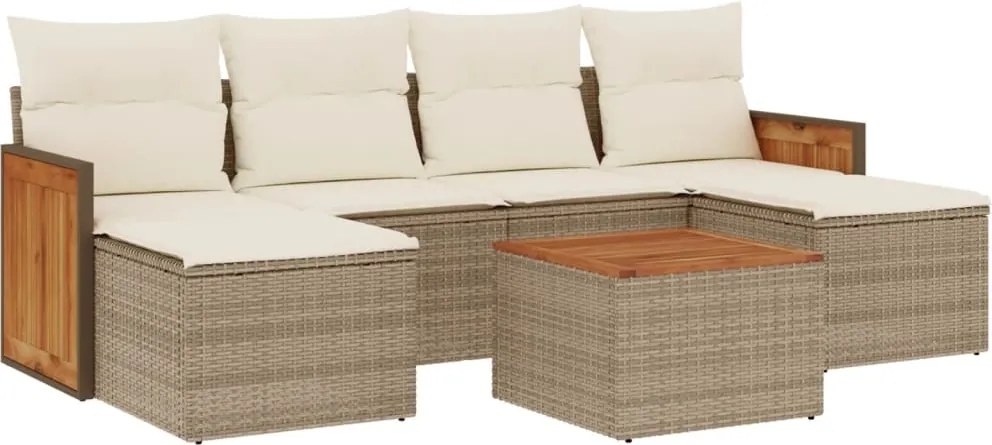 vidaXL 7 részes bézs polyrattan kerti ülőgarnitúra párnákkal