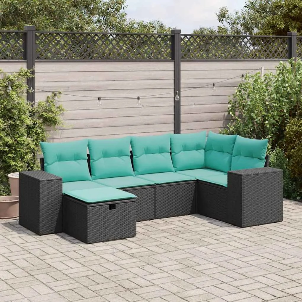 vidaXL 6 részes fekete polyrattan kerti ülőgarnitúra párnákkal