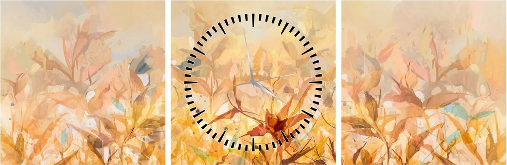 Kép - levelek az ősz színében, olajfestmény (órával) (90x30 cm)