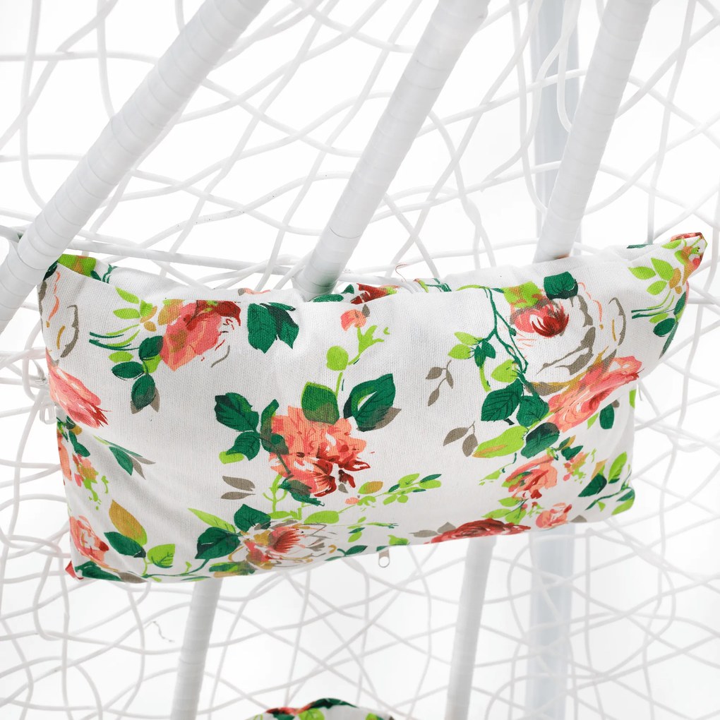 Függő dupla fotel, fehér/minta virág, DALVEA 2 NEW