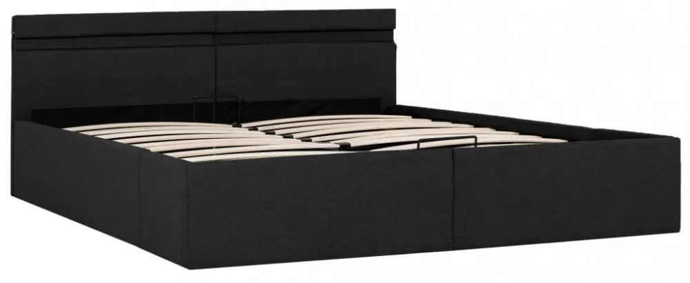 sötétszürke LED-es szövetágy hidraulikus tárolóval 160 x 200 cm