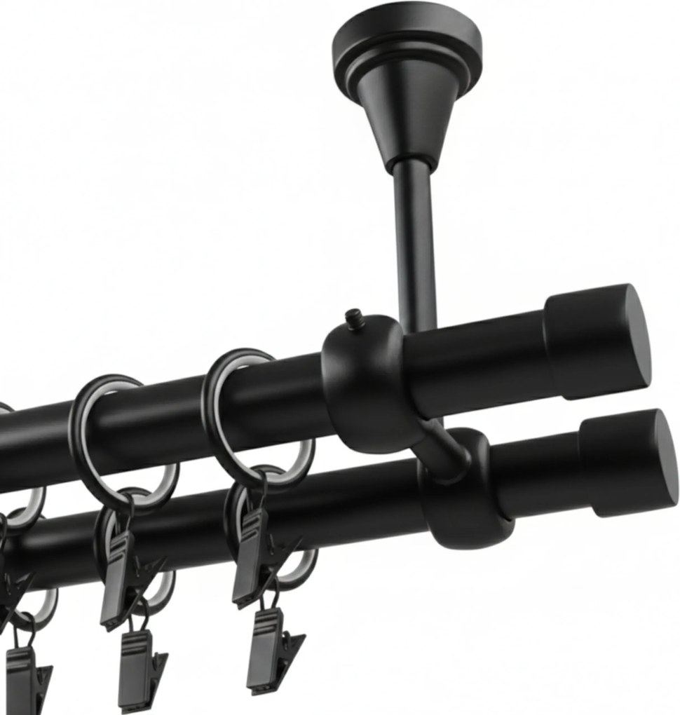 Dupla függönykarnis Fém Mennyezeti 19+19mm Fekete Matt 300cm Luna