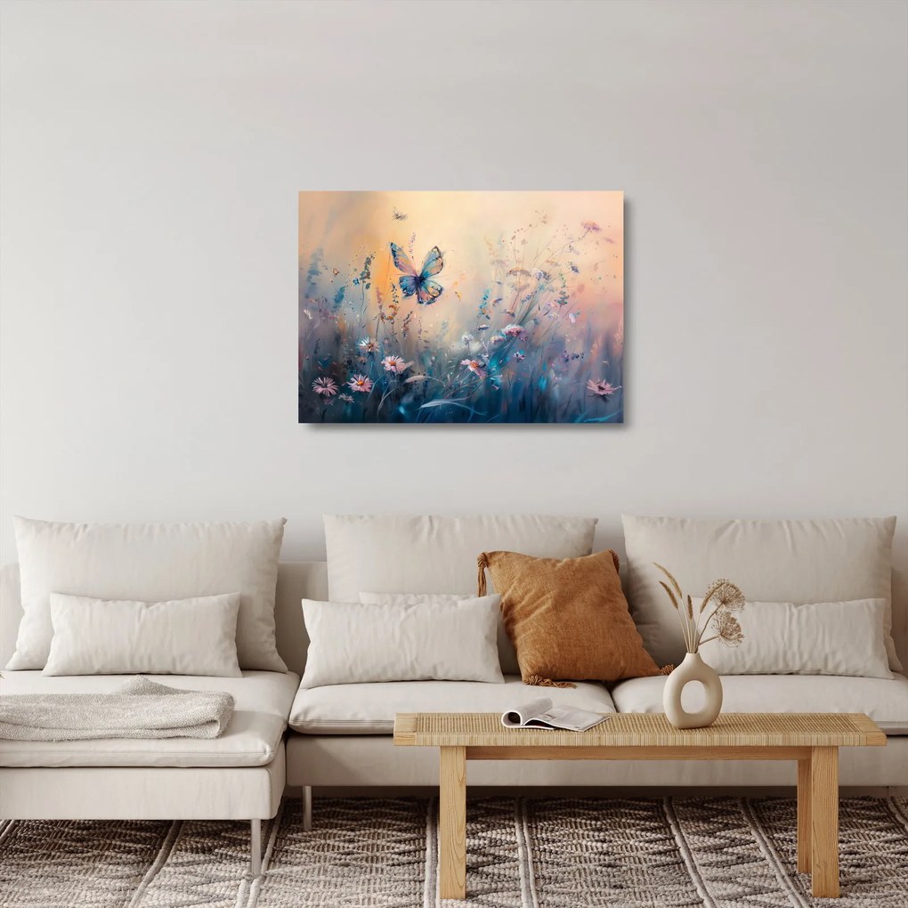 Üveg kép - Rét pillangóval II (70x50 cm)