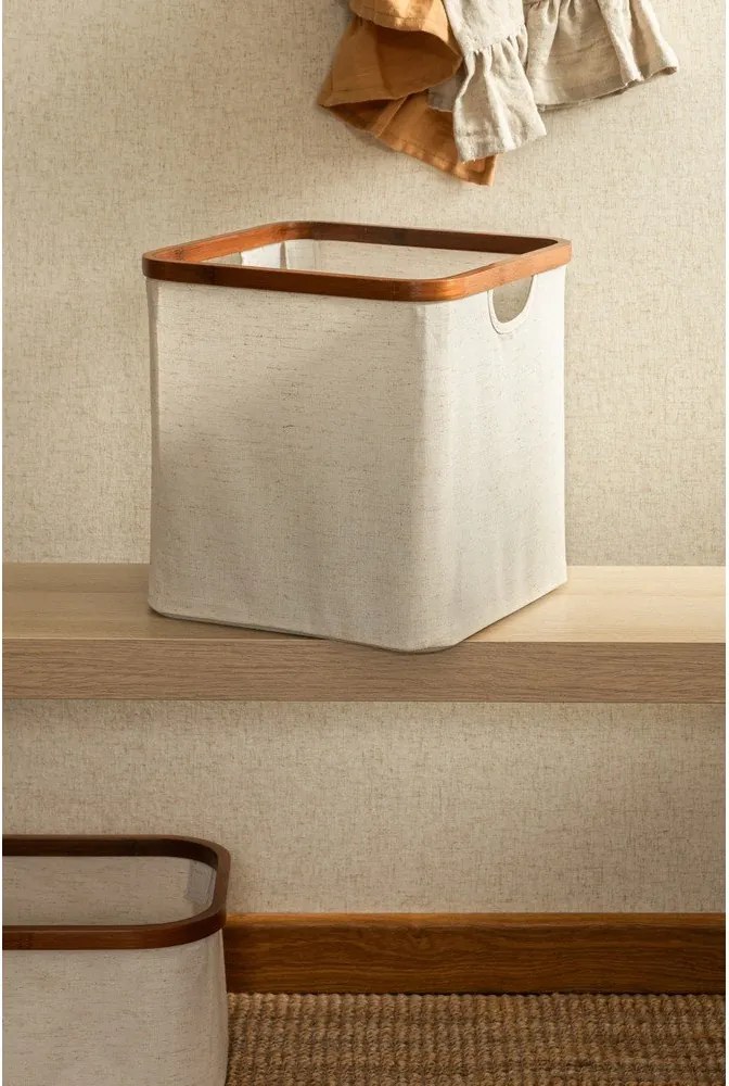 Krémszínű textil tárolódoboz 30x30x30 cm Bamboo/Linen Cube – Bigso