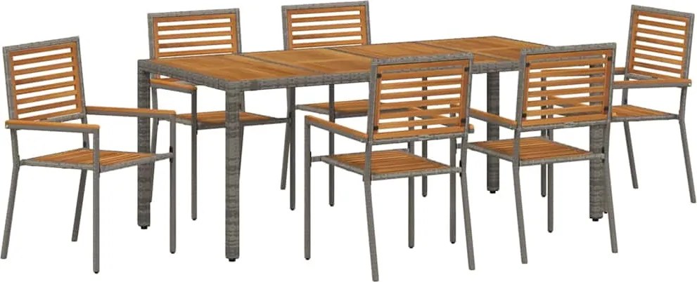 vidaXL Kert étkező szett 7 pcs Szürke és Barna polirattan