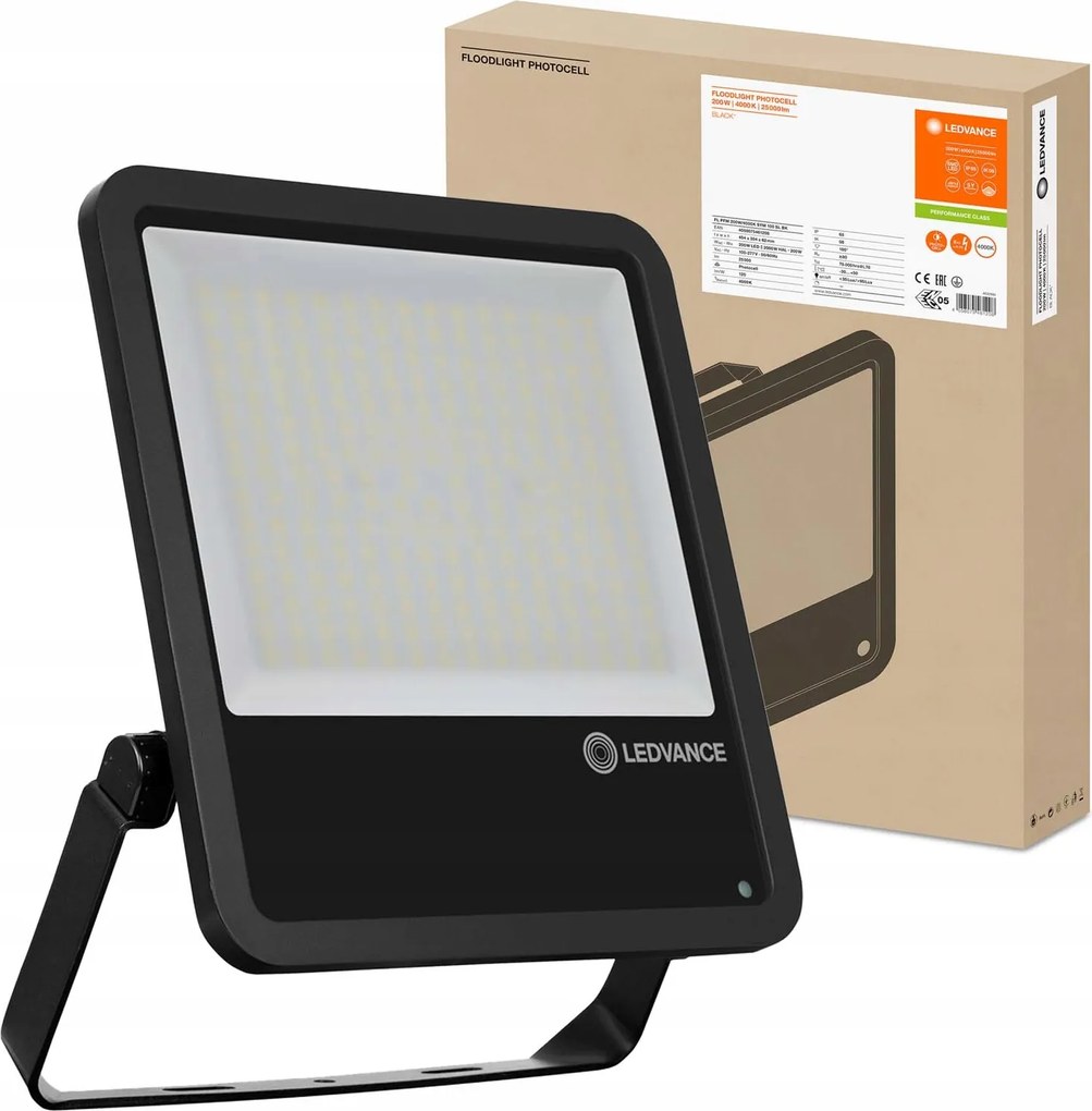 Led fényvető 200W 25000lm 4000K IP65 Fekete Szürkület érzékelővel