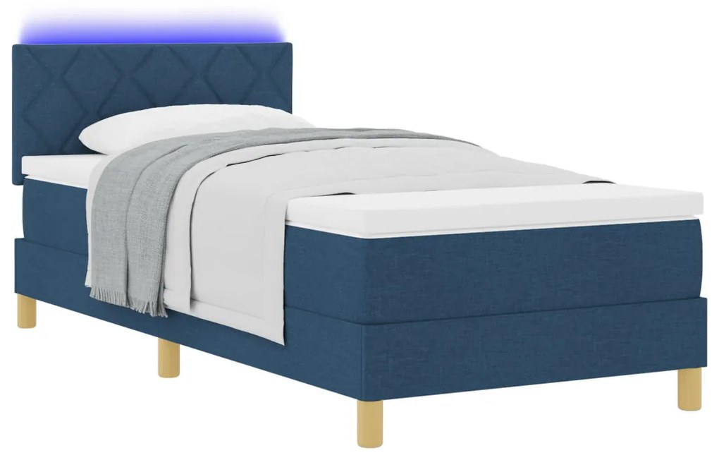 Boxspring ágy matraccal és LED-del Kék 100x200 cm Szövet