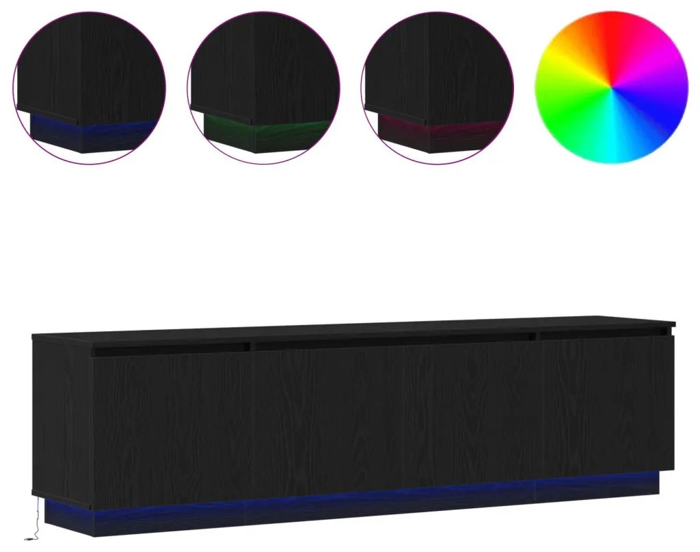 TV állvány LED-del Fekete Tölgy 180x38x49 cm Műanyag