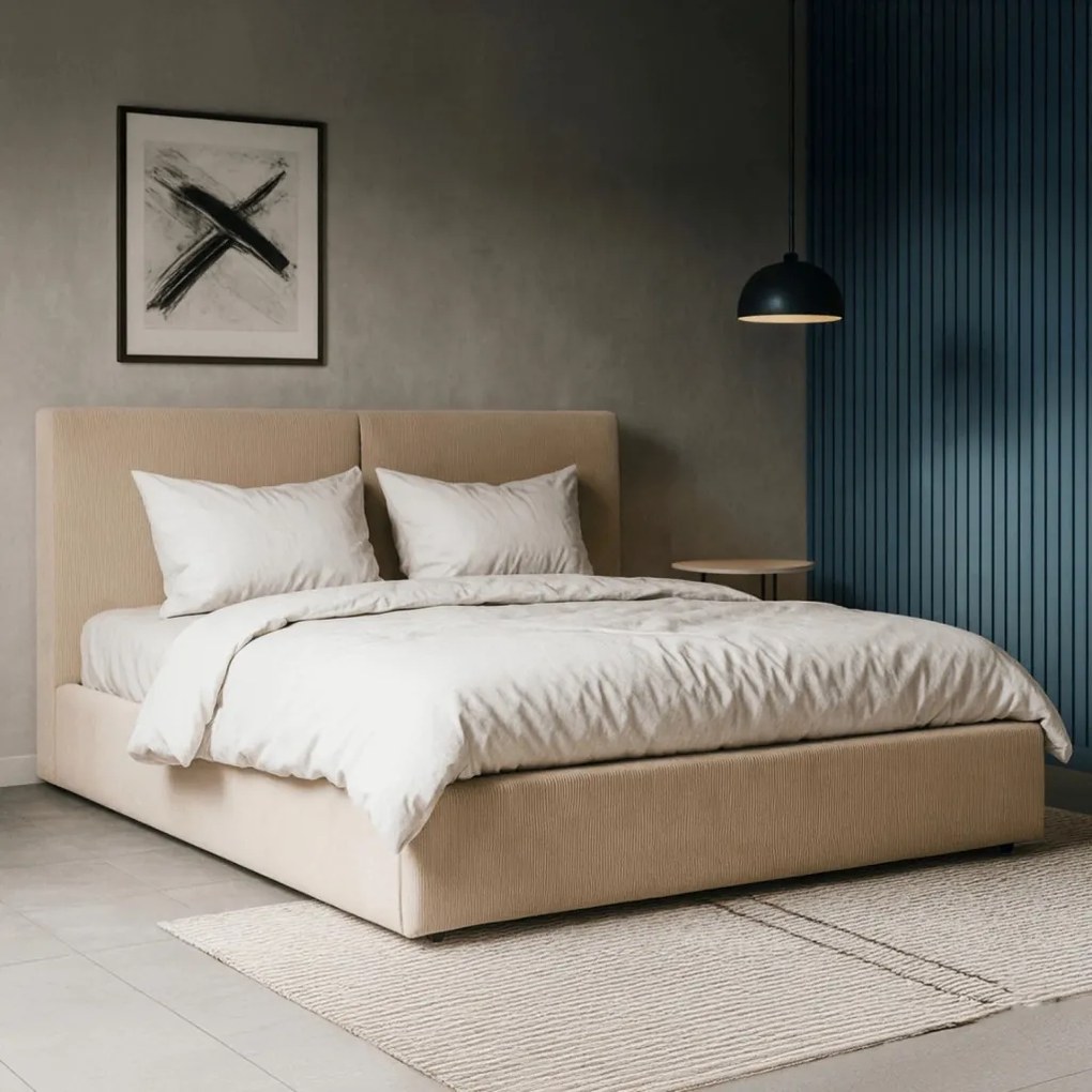 MARSYLIA 160x200-as franciaágy, bézs kordbársony, ágyneműtartóval