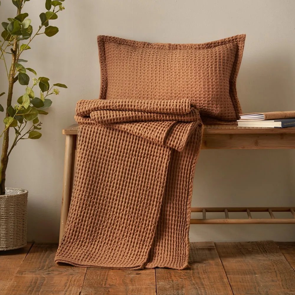Barna pamut takaró 150x200 cm Jaipur Chunky Waffle – Pineapple Elephant