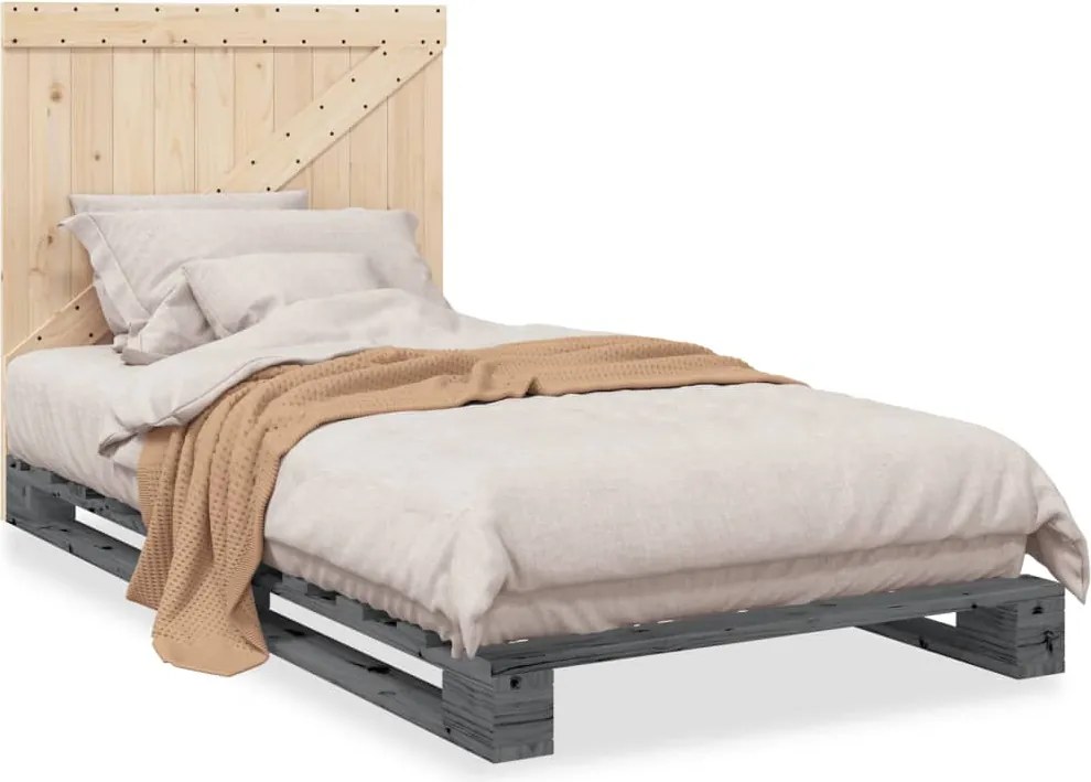 vidaXL szürke tömör fenyőfa ágykeret fejtámlával 100 x 200 cm