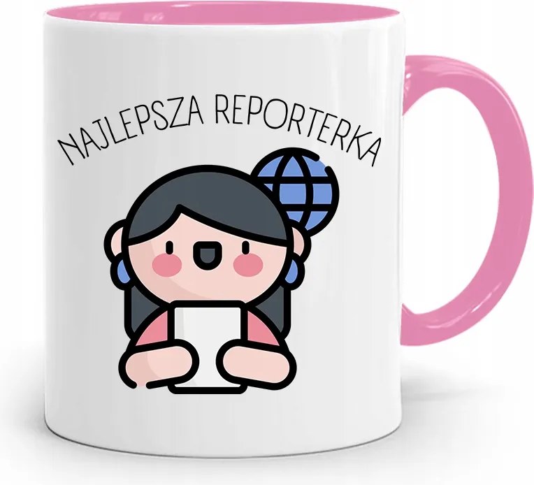 Rózsaszín Bögre Ajándék Riporter Újságírónak, fényképes nyomtatással
