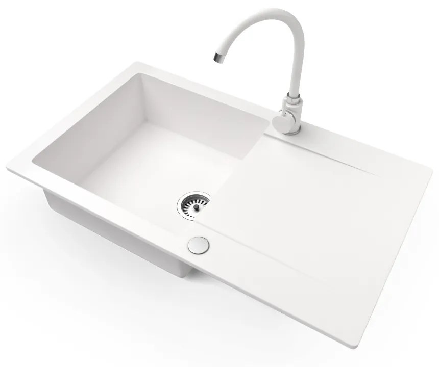 Gránit mosogató NERO Gold + magasított csaptelep (fehér)