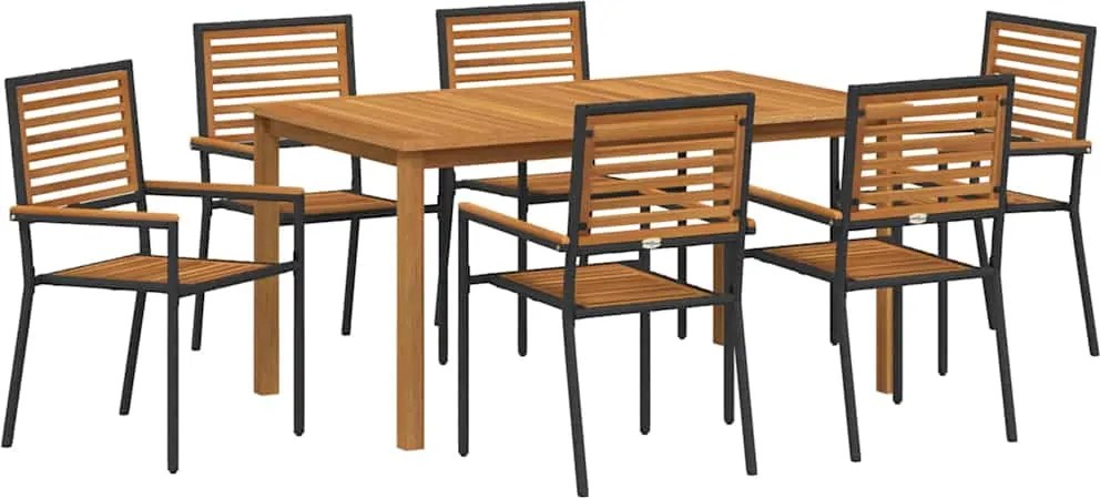 vidaXL Kert étkező szett 7 pcs Fekete Tömör Akácfa