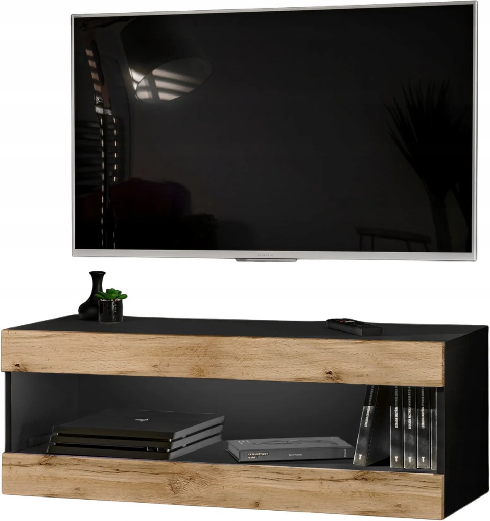 Függő Rtv szekrény Tivoli RTV2 Fekete/Wotan tölgy