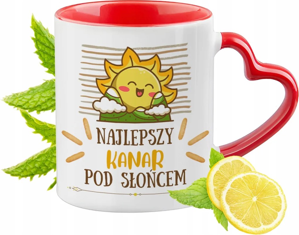 Piros bögre szív alakú füllel Kanári Ajándék