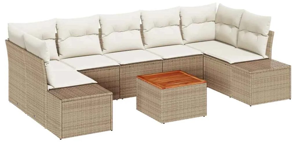 vidaXL Kerti Kanapé Szett tárolóval 8 pcs Beige és krém polirattan