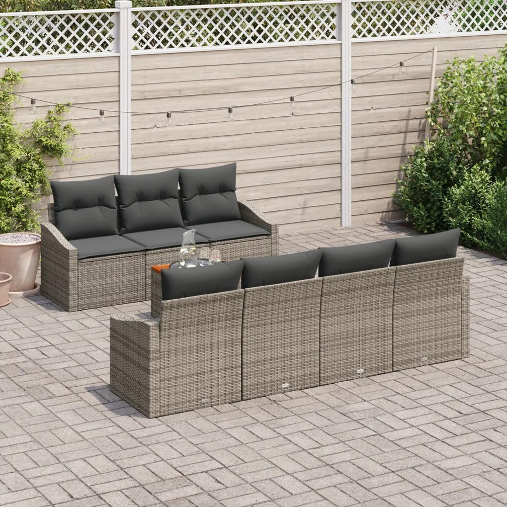 8 Darabos Kerti Kanapé Szett Párnákkal Szürke Poly Rattan Akác