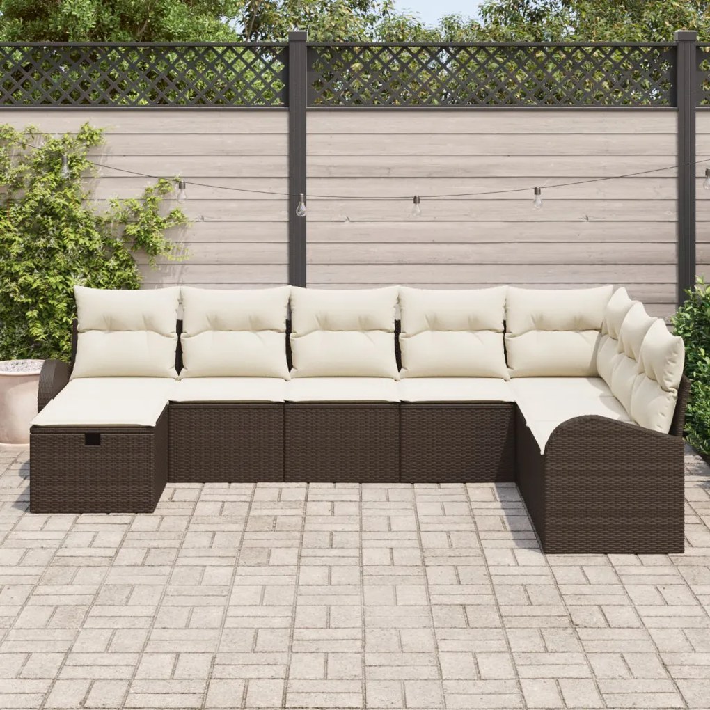 Kerti Kanapé Szett 8 pcs Barna és krémszínű 289 x 179 x 85 cm