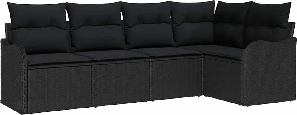 vidaXL Kerti Kanapé Szett Fekete polirattan