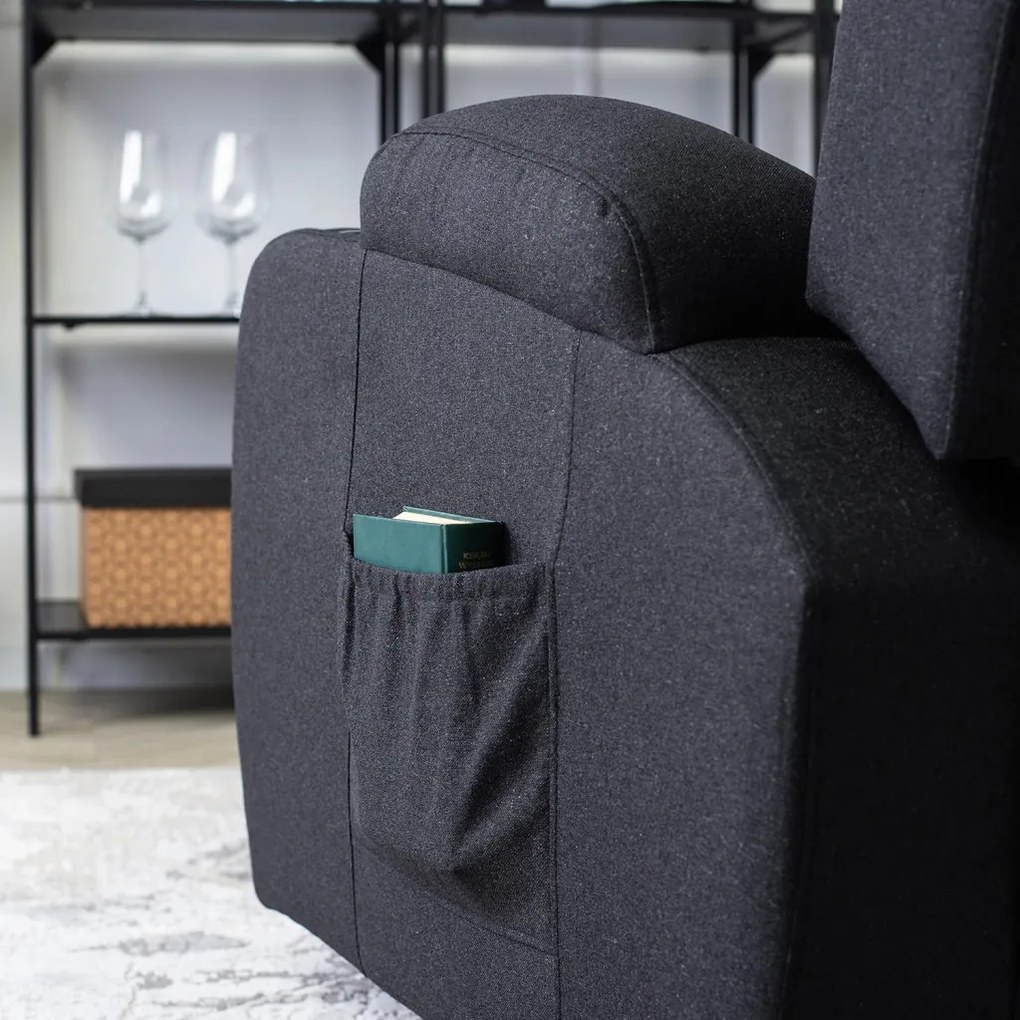 Elektromosan Vezérelhető Masszázsfunkciós Relaxfotel Fekete Szövet Kárpittal. BOX 2