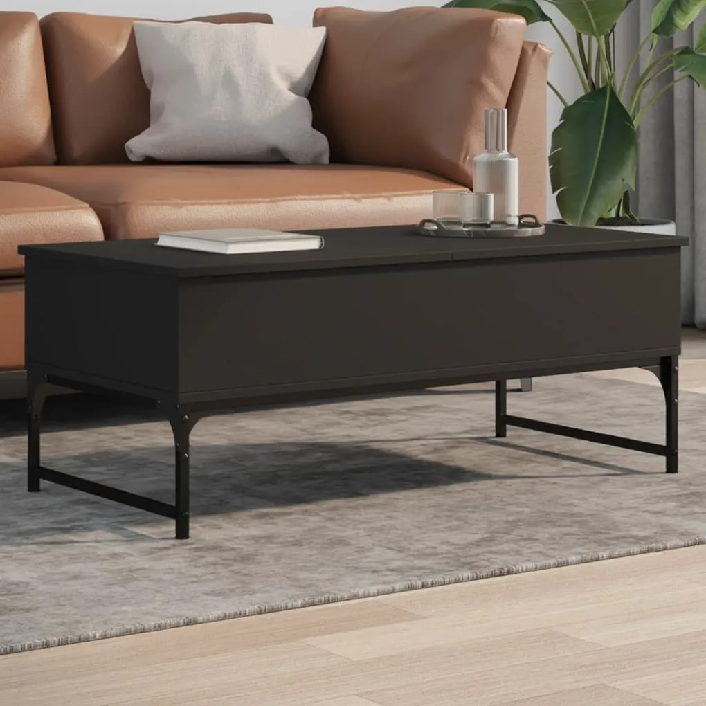 Fekete szerelt fa és fém dohányzóasztal 100 x 50 x 40 cm