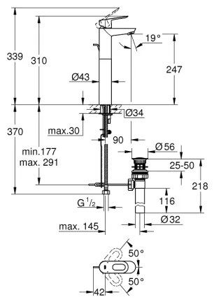 GROHE 32856000 - Mosdócsaptelep BAULOOP 12” fényes króm