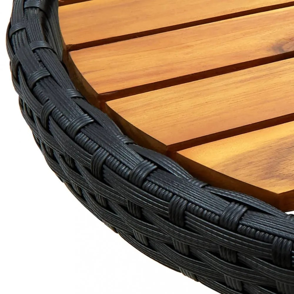 fekete polyrattan és tömör akácfa teázóasztal 60 cm