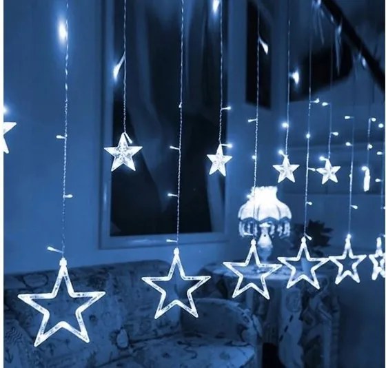 Fényfüggöny Led Lámpa Csillag Girland Ablakra Fehér Hideg 120 Led