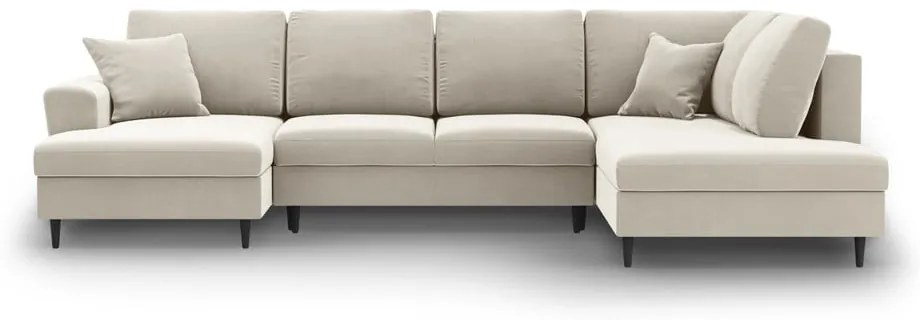 Bézs bársony kinyitható tárolóhelyes sarokkanapé (jobb oldali-U alakú) Kyoto – Cosmopolitan Design