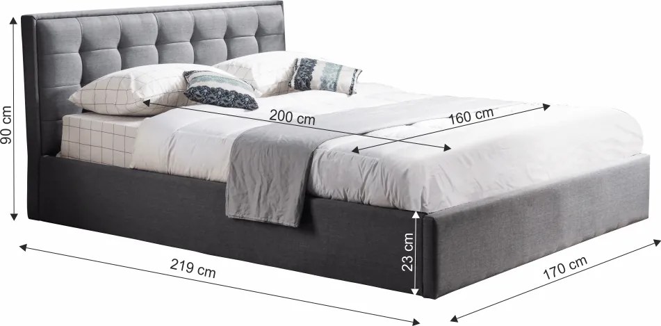 Ágy, szürke, 160x200, ELSIE