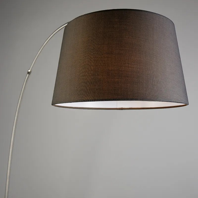 Modern íves állólámpa acélból fekete textilbúrával - Arc Basic