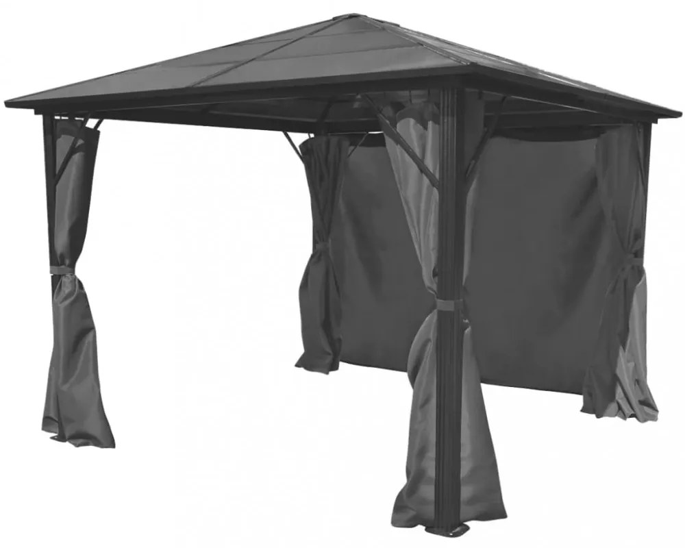 alumínium kerti pavilon antracitszürke függönnyel 300 x 300 cm