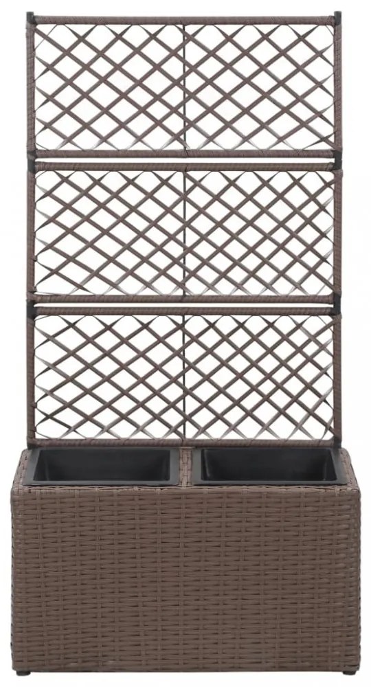 barna rácsos polyrattan magaságyás 2 kaspóval 58 x 30 x 107 cm