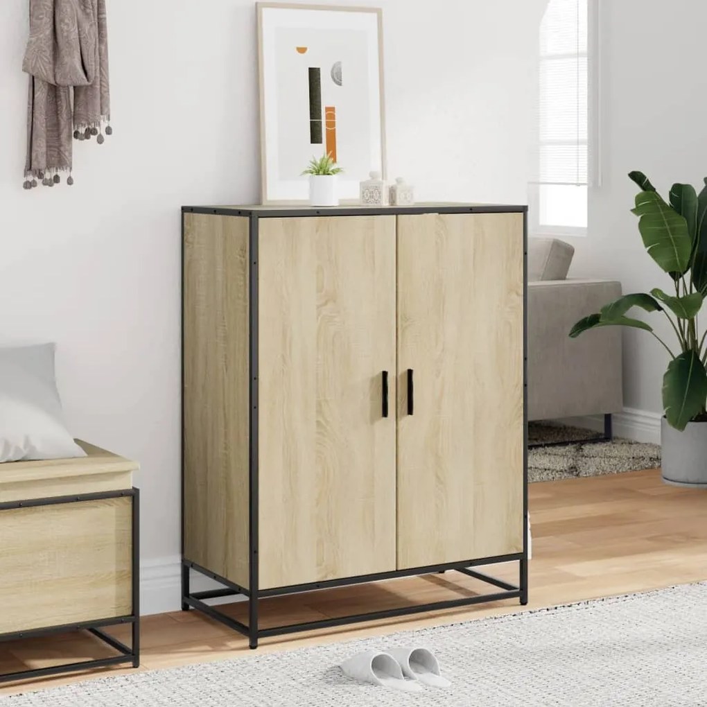 sonoma tölgy színű szerelt fa és fém cipőszekrény 75x38x97,5 cm