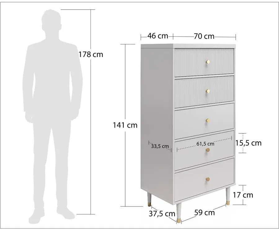 Világosszürke magas komód 70x141 cm Elizabeth – CosmoLiving by Cosmopolitan