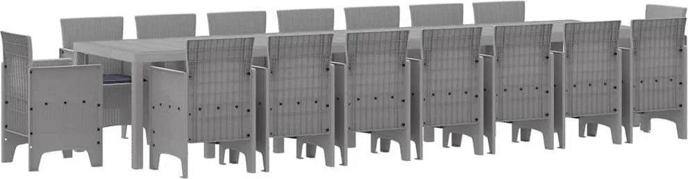 vidaXL Kerti étkező szett párnákkal párnával 17 pcs Világosszürke PP