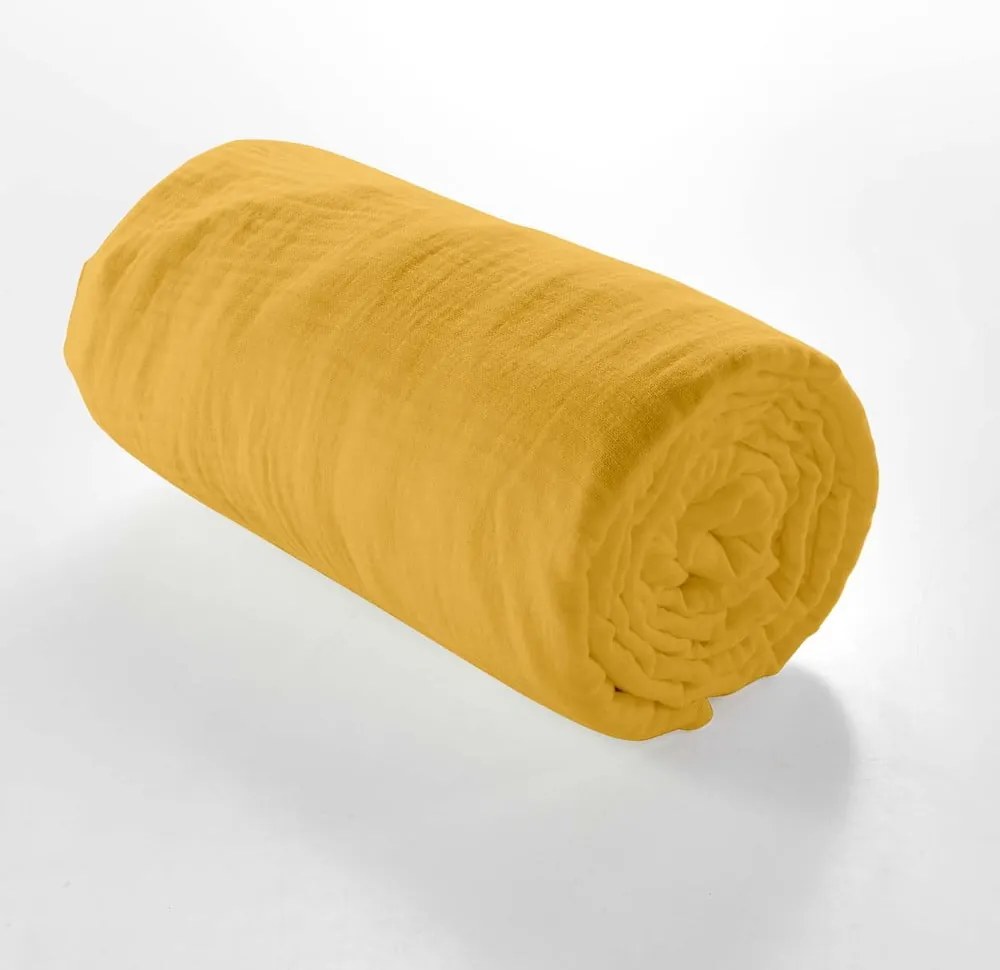 Sárga gumis muszlin lepedő 160x200 cm Angelia – douceur d'intérieur