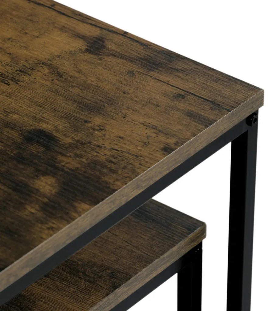 Set măsuță de cafea din 2 bucăți, MDF, decor stejar salbatic, cadru metalic