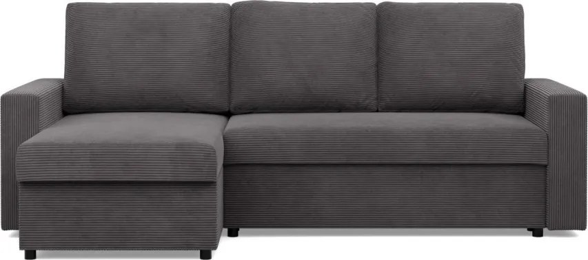 Zeus sarokkanapé, 2 ágyneműtartóval, egyenes kartámasz, kordbársony, univerzális oldal, hab töltet, szürke