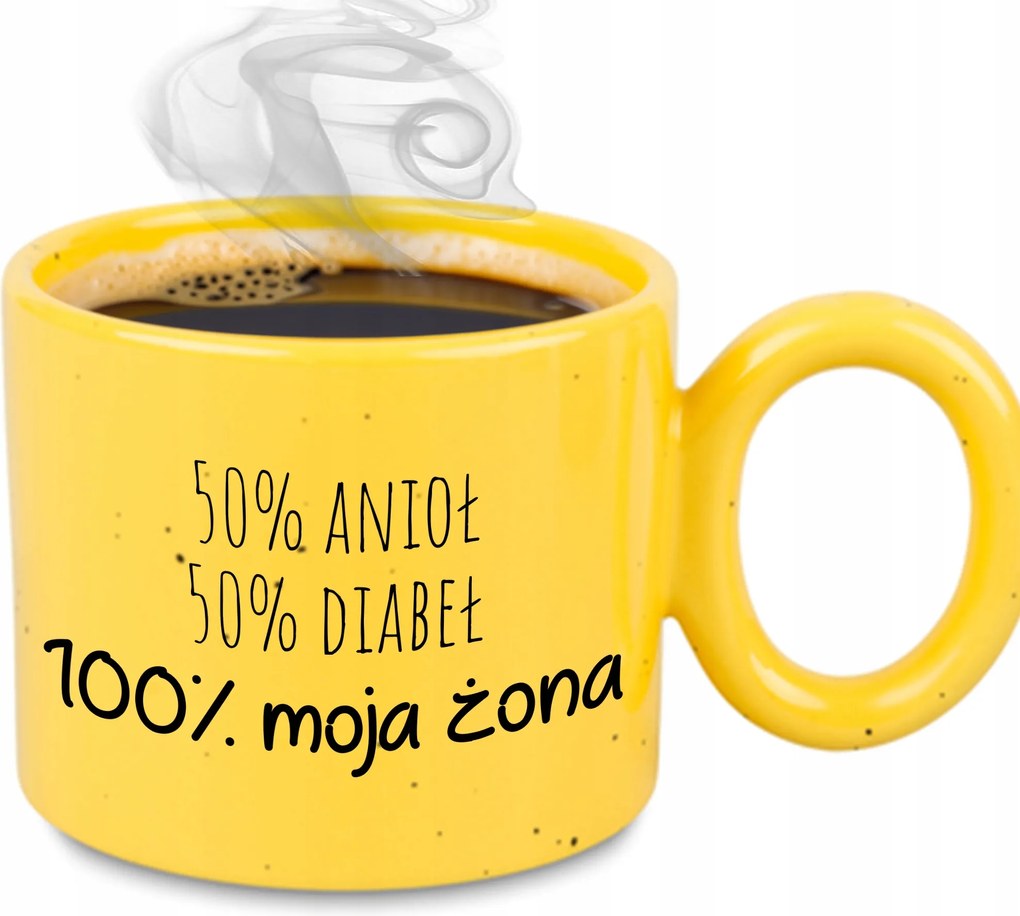 Bögre XXL Sárga Feleség Lány Ajándék Évforduló 50% Angyal 50% Ördög