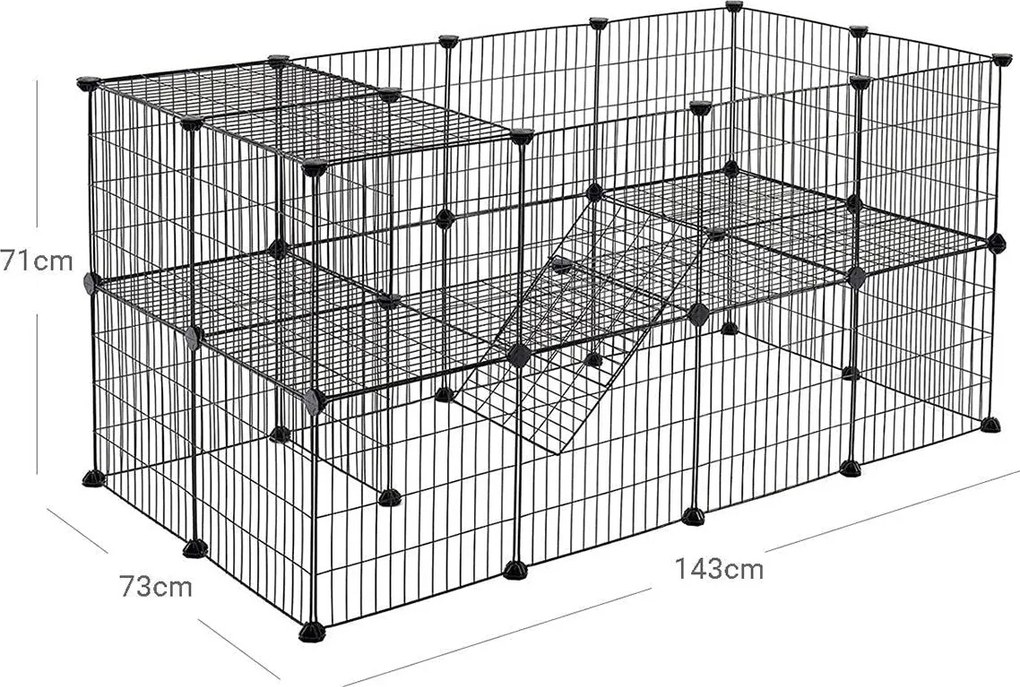 Fém ketrec, 2 emeletes fém kisállat járóka, testreszabható 143 x 71 x 73 cm