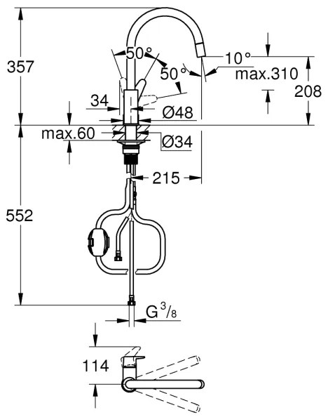 GROHE 30562000 - Mosogató csaptelep START CURVE 357 mm fényes króm