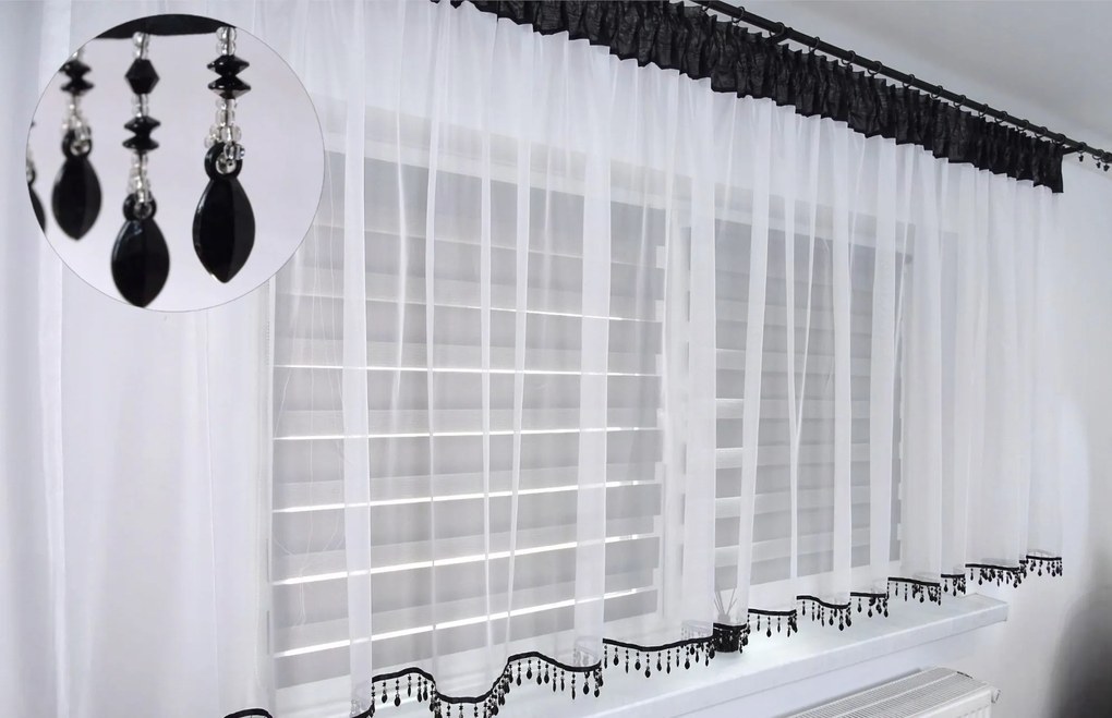 Függöny Kész Fátyol Fekete Felső Gyöngyökkel