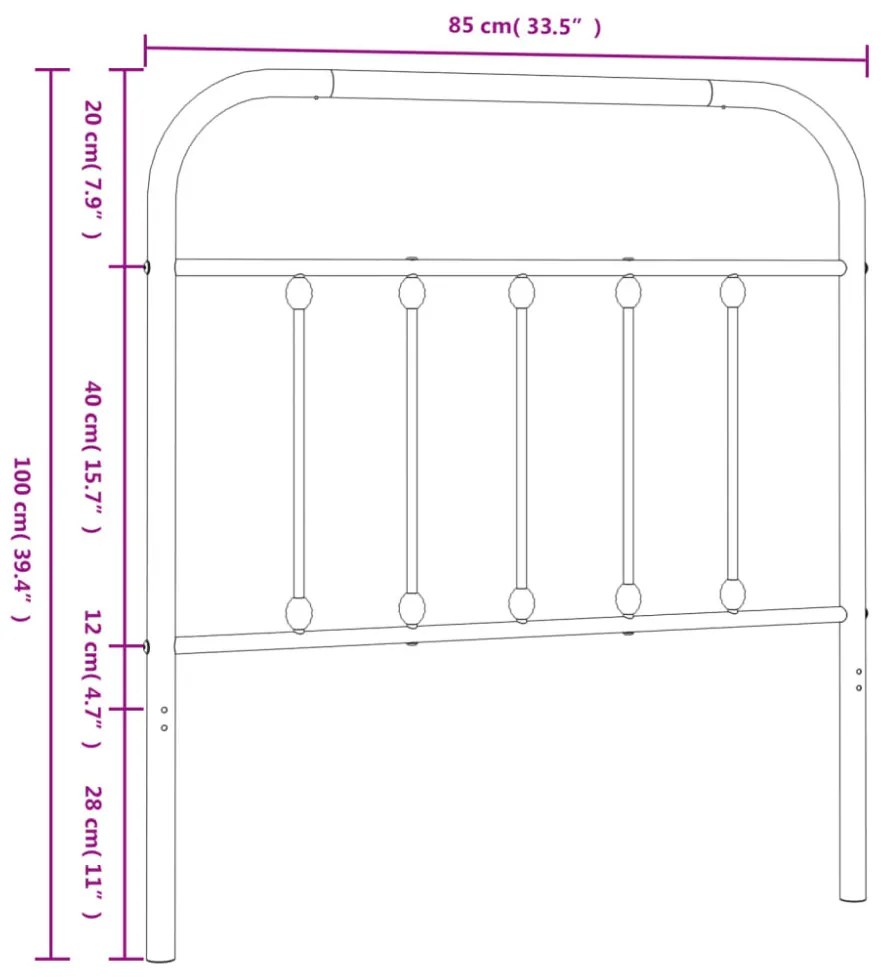 fehér fém fejtámla 80 cm