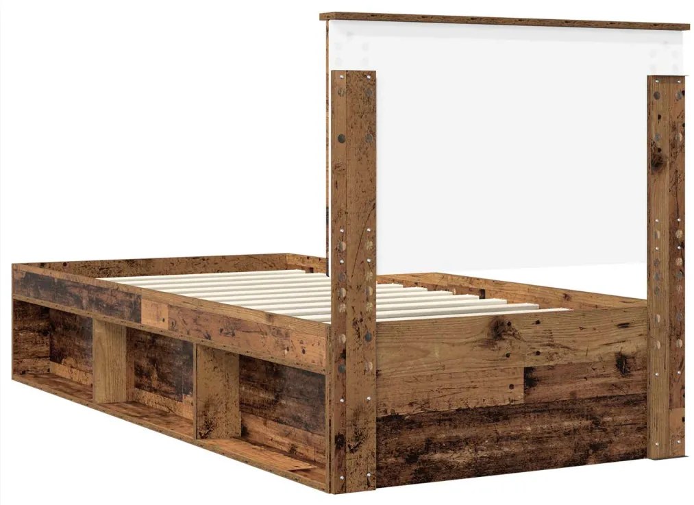 vidaXL Ágykeret fejtámlával Öreg fa 100 x 200 cm Tömör fenyőfa