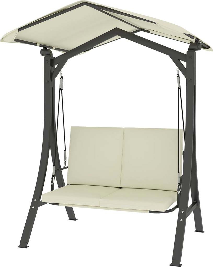 Outsunny Hollywood Hinta Állítható Napernyővel, Kényelmes Üléspárnázással, 2-Személyes Kerti Hinta 220 kg-ig, UV 30+ Hinta Pad a Kerthez, Teraszhoz, 1